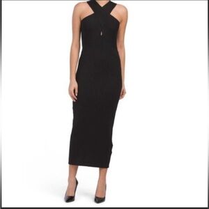 House Of Harlow 1960 Black Knit Halter Open Back Midi Dress LBD